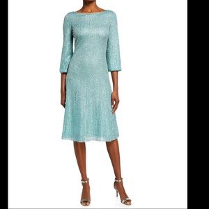 ST. John Foil Metallic Knit Fit & Flare Dress